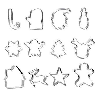 Large Christmas Cookie Cutter Set - 12 Stainless Steel Holiday Baking Tools