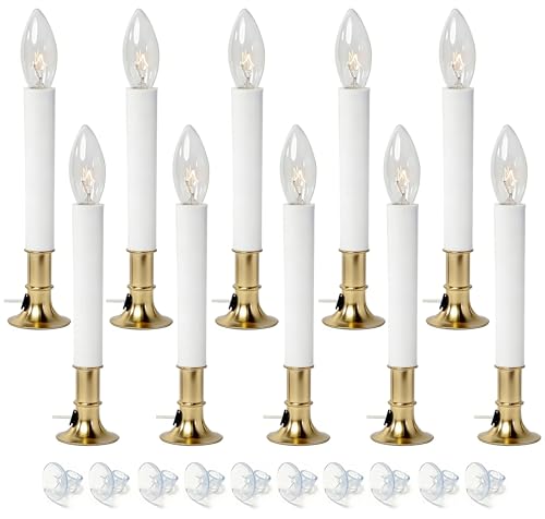 Gold 10 Pack Plug-in Electric Window Candles with Dusk to Dawn Sensor - Flameless Christmas Decor