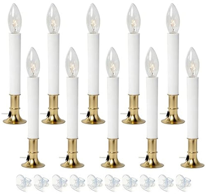 Gold 10 Pack Plug-in Electric Window Candles with Dusk to Dawn Sensor - Flameless Christmas Decor