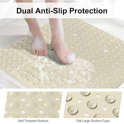 Khaki Non Slip Shower Mat 27 x 27 Inch with Suction Cups, Quick Drain - EIVINJE