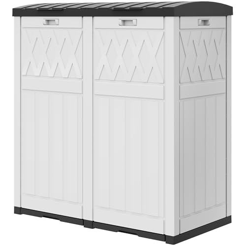 76 Gallon Dual-Can Trash Bin with Weather-Resistant Resin - Grayish-White