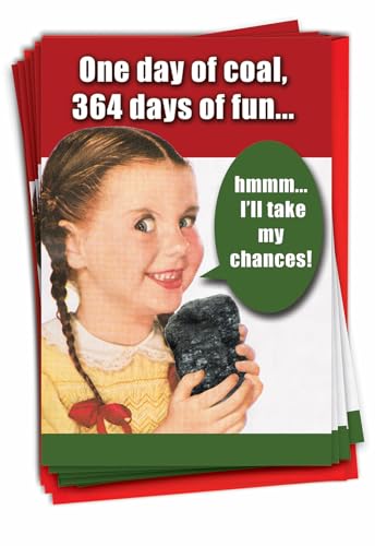 Christmas Funny Greeting Card Set - 12 Boxed Holiday Cards with One Day of Coal Variation