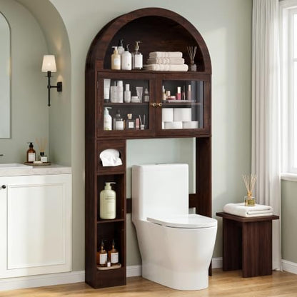 Over-the-Toilet Storage Cabinet with Arched Top - Dark Walnut, 68" Tall
