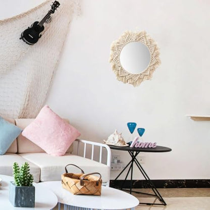 Boho Macrame Wall Hanging Mirror - Woven Rope Decorative Wall Art