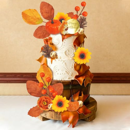 Fall Cake Topper Set with Autumn Flowers and Decorations - 26 Pieces