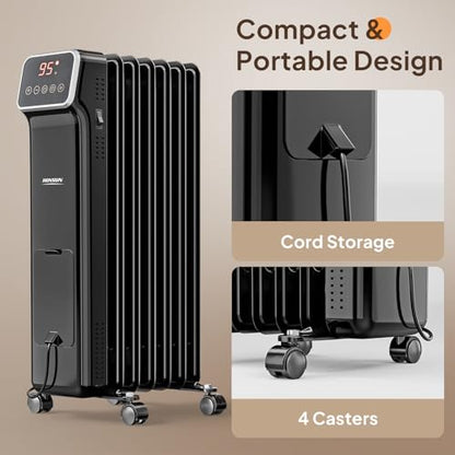 ROVSUN WiFi-Controlled Oil Filled Radiator Heater - 1500W, Black