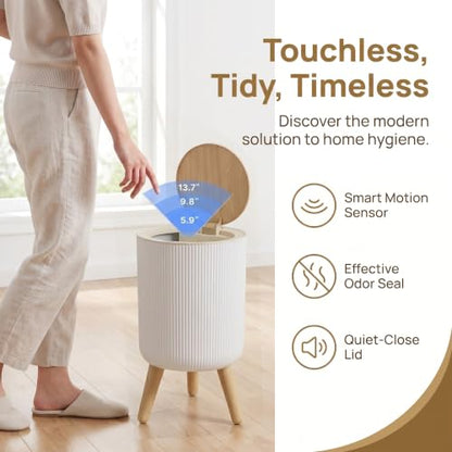 Touchless Bathroom Trash Can with Lid - 2.38 Gallon Smart Wastebasket