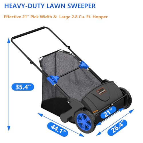 21 Inch Manual Lawn Sweeper for Leaves & Grass Clippings - Yard Cleanup Tool