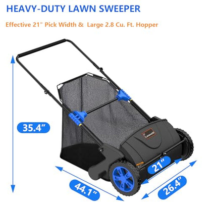 21 Inch Manual Lawn Sweeper for Leaves & Grass Clippings - Yard Cleanup Tool