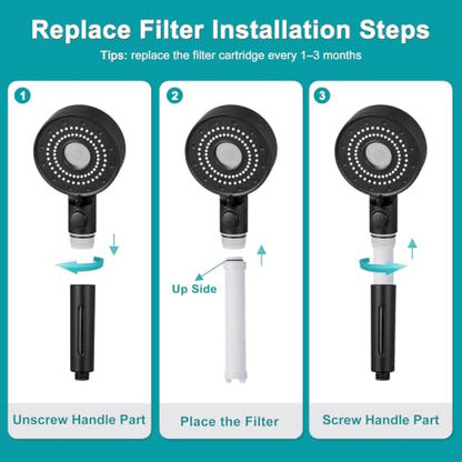 Handheld Filter RV Shower Head with Hose - Black, 5 Spray Modes, Water Saving