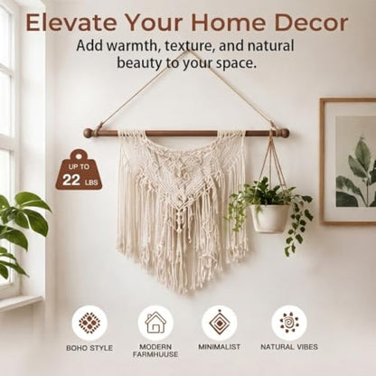 Adjustable Walnut Finish Wood Poster Hanger - 12-40 Inches Tapestry Rod with Rope