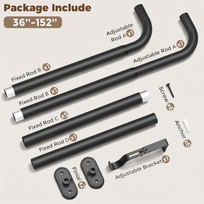 Black Wrap Around Curtain Rod 36-152 Inch Heavy Duty Adjustable Blackout Rod - 1 Pack