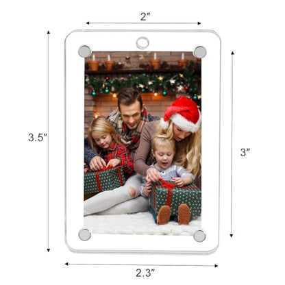 Clear Acrylic Christmas Photo Ornament Set of 4 - 2x3 Inch Magnetic Picture Frames