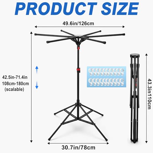 Outdoor Pool Towel Rack with 6 Foldable Arms & Adjustable Height 51-71 Inch