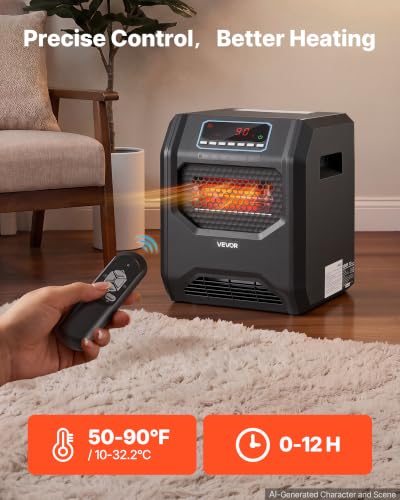 1500W Infrared Space Heater with Remote Control, Fast Heating & Adjustable Thermostat