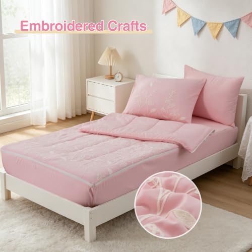 Pink Flower Petals Twin Zipper Comforter Set for Girls - A Nice Night