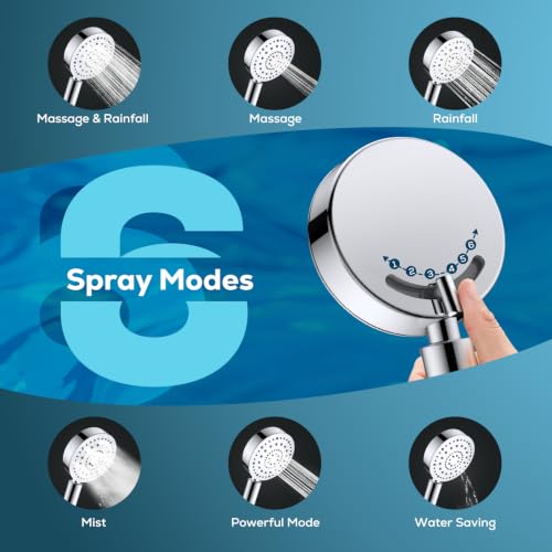 Metal 6-Spray Shower Head with Handheld & Silver Plating - High Pressure