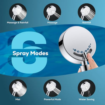 Metal 6-Spray Shower Head with Handheld & Silver Plating - High Pressure
