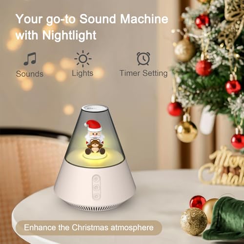 White Noise Machine with Santa & Bear Figurines, Night Light, 30 Soothing Sounds