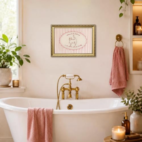 Bathroom Wall Art Sign - Welcome to the Bathroom Cat Decor Framed 16x12 D