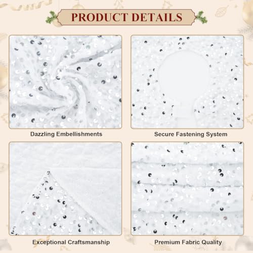 White Velvet Christmas Tree Skirt with Silver Sequins 24 Inch - Holiday Decor