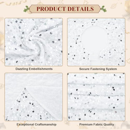 White Velvet Christmas Tree Skirt with Silver Sequins 24 Inch - Holiday Decor