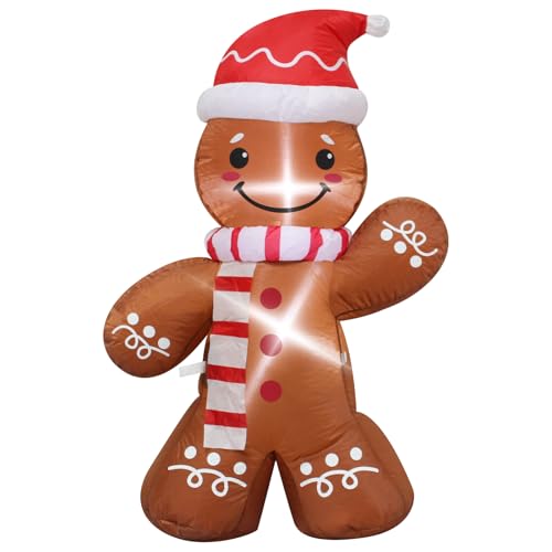 4 ft Inflatable Gingerbread Man Christmas Decoration with Santa Hat & LED Lights