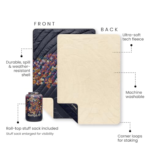 Rumpl Fleece Puffy Blanket for Indoor & Outdoor Use - Midnight Bloom, 52 x 75"