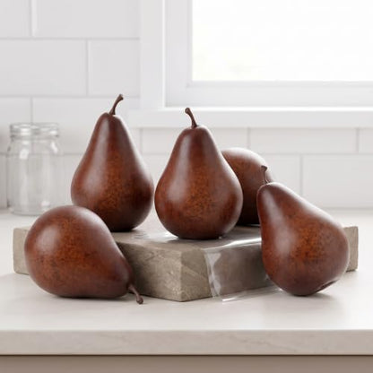 Artificial Pear Decor Set of 5 Long-Lasting Realistic Faux Fruit Brown