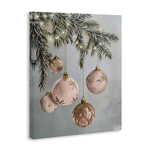 Pink Christmas Hanging Wall Art - 24 x 30 Inch Canvas Holiday Decor - Ornament Design - Variation of Christmas Ornaments Pink Hanging / 30"L x 24"W