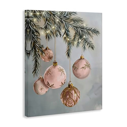 Pink Christmas Hanging Wall Art - 24 x 30 Inch Canvas Holiday Decor - Ornament Design - Variation of Christmas Ornaments Pink Hanging / 30"L x 24"W