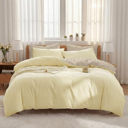 Yellow Printed Duvet Cover Set Queen Without Comforter - 3 Pieces
