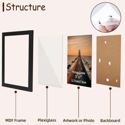 5x7 Inch Picture Frame Set of 22 - Black Wall & Tabletop Photos