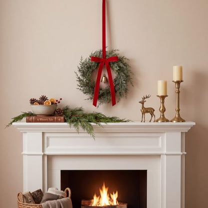 Mini Christmas Wreaths with Ribbon & Bell - 6 Inch Burgundy Set