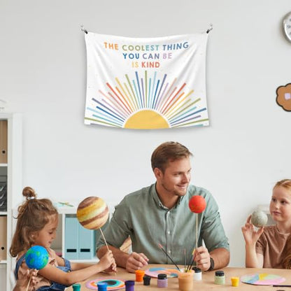 Inspirational Whimsical Boho Wall Tapestry Banner - Be Is Kind, 40x30 Inches