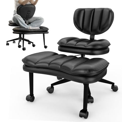 Cross Legged Office Chair with Wheels - Ergonomic Kneeling Chair, Height Adjustable, Wide Cushioned Seat, Black - Standard Size