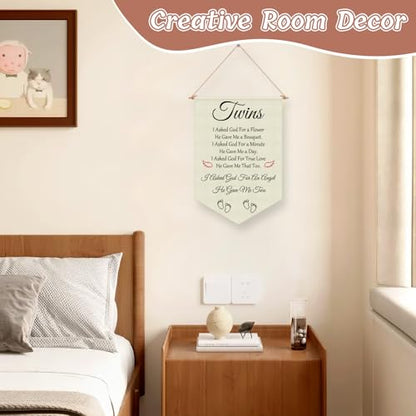 Twin Baby Room Decor Hanging Banner - Nursery Wall Sign for Twins Girl Boy