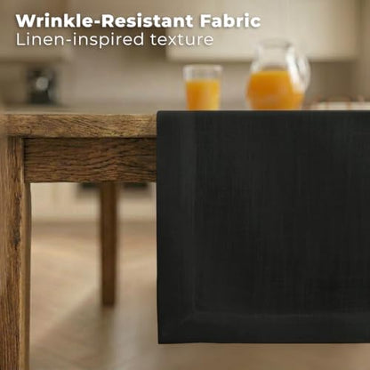 Black Linen-Look Table Runner 14 x 120 Inch - Faux Linen, Handcrafted, Eco-Friendly