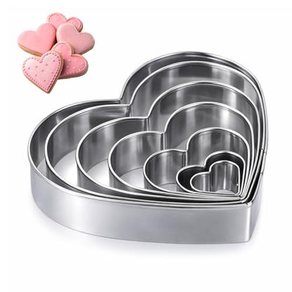 7 Pack Heart-Shaped Cookie Cutter Set Stainless Steel for Baking & Crafts