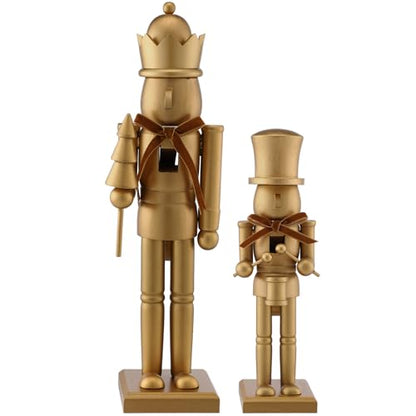 Neutral Christmas Nutcracker Figures 10" & 15" - Wooden Holiday Decor Set