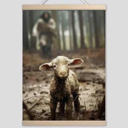 Jesus and the Lamb Religious Wall Hanging - Christian Home Decor, Spiritual Gift for Mom & Sister, 15x12 Inches