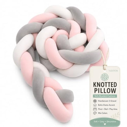 Knotted Braided Floor Cushion - Handmade 3-Strand Round Boho Pillow for Living Room & Bedroom Decor