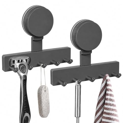 Gunmetal Gray 2-Pack Suction Cup Shower Rack Wall Organizer for Razors & Loofahs