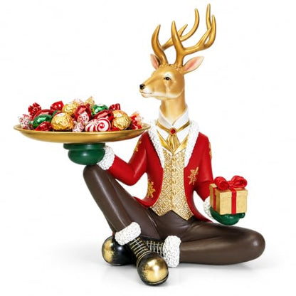 Red Deer Statue Tray for Entryway Jewelry and Keys - Festive Christmas Decor