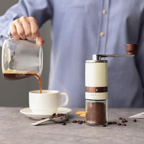 VUCCHINI Manual Coffee Grinder 2-3 Cups Vintage Hand Coffee Mill with Ceramic Burrs 6 External Adjustable Settings - Portable Espresso Burr Grinder