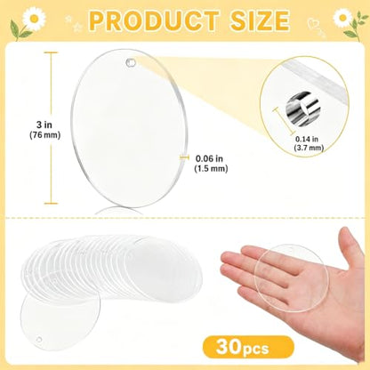 3 Inch Acrylic Keychain Blanks - Clear Round Discs with Hole - Pack of 30