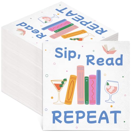 Potchen Sip Read Repeat 50 Pack Christmas Cocktail Napkins for Book Clubs