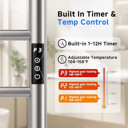 Brushed Nickel 4-Bar Wall Mounted Heated Towel Rack - Small Towel Warmer