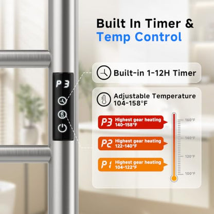 Brushed Nickel 4-Bar Wall Mounted Heated Towel Rack - Small Towel Warmer