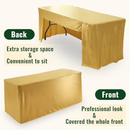 Gold 8ft Fitted Tablecloth Set - 2 Pack Open Back Rectangle Cover